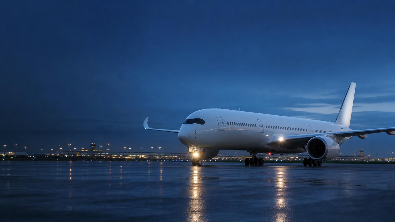 Modern commercial wide-body passenger airliner at an international airport